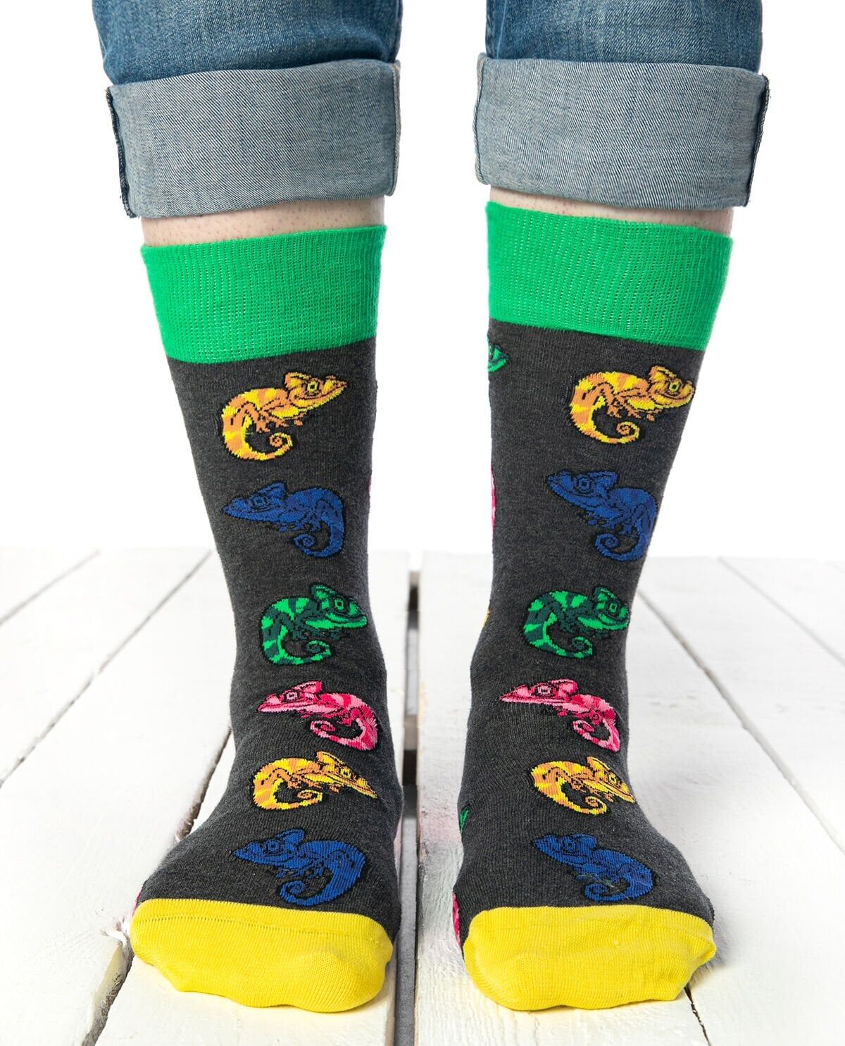 Renkli İguana Desenli Erkek Soket Çorap