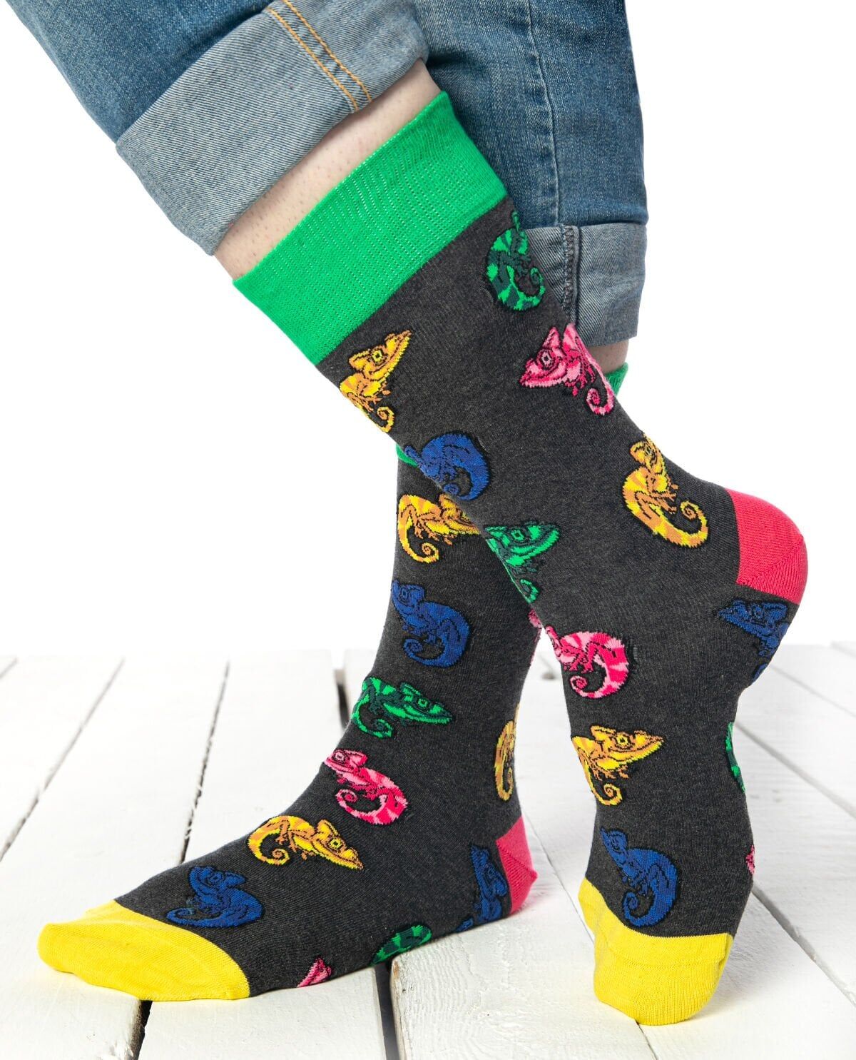 Renkli İguana Desenli Erkek Soket Çorap