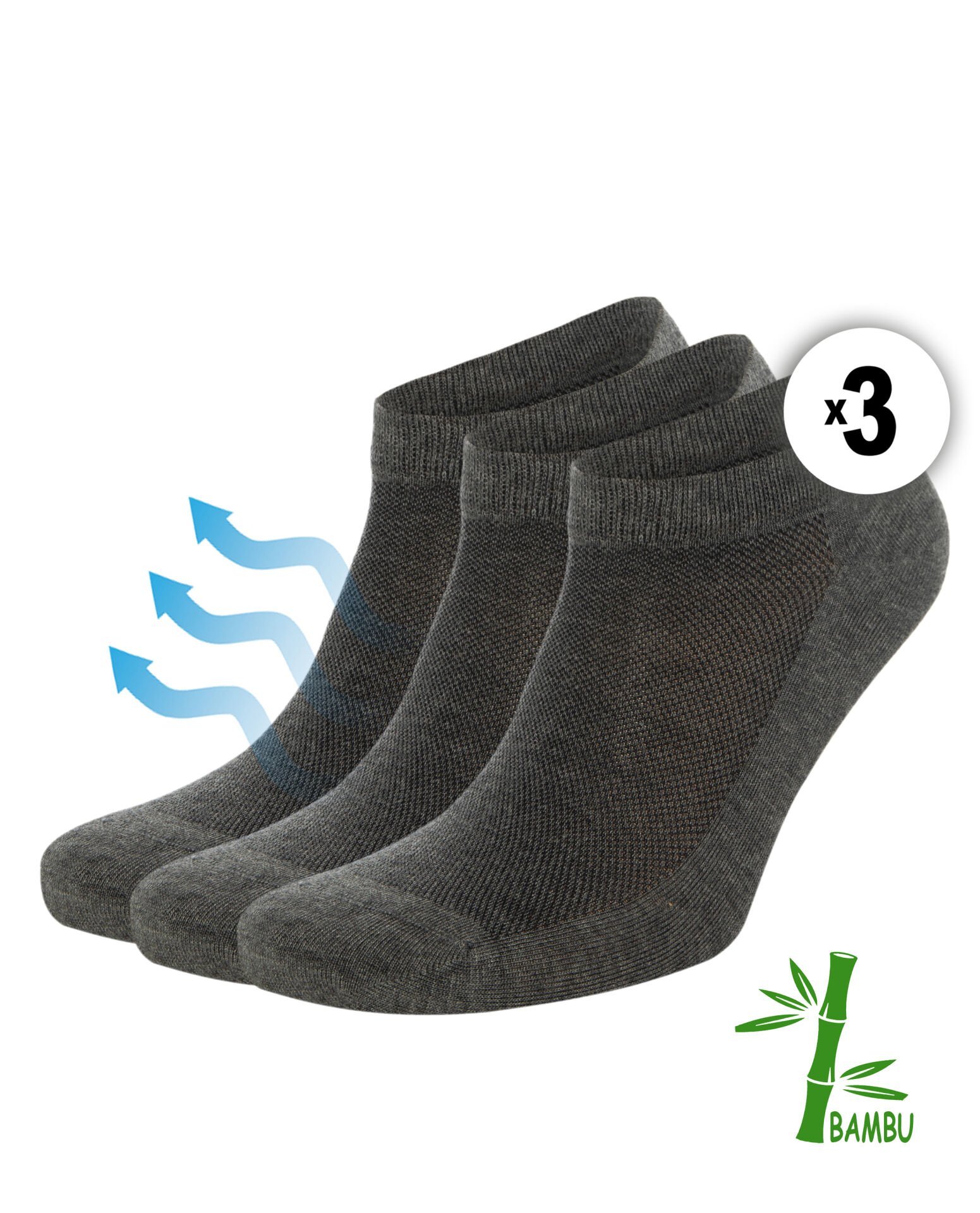 3lü Bambu Nefes Alan Kadın Patik Çorap Antrasit