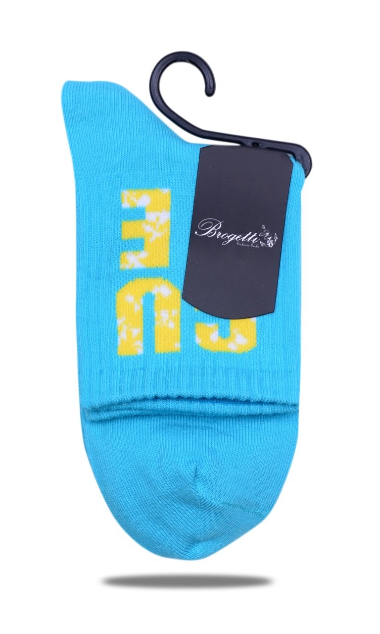 Mavi Renk Sarı Cute Yazılı Soket Çorap RENKLİ - 35/38