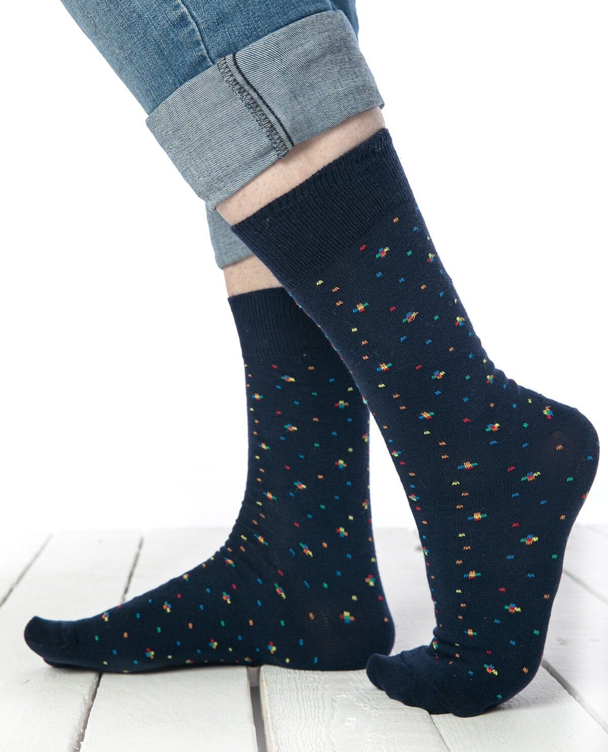 Renkli Nokta Desenli Erkek Soket Çorap
