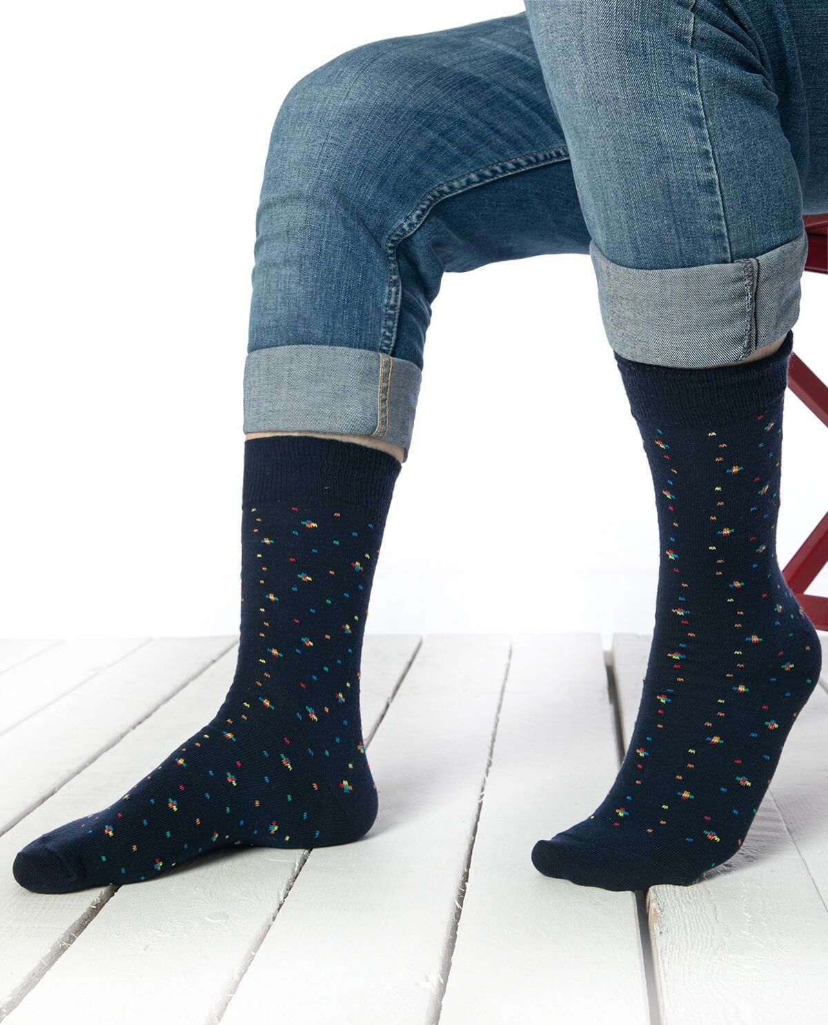 Renkli Nokta Desenli Erkek Soket Çorap