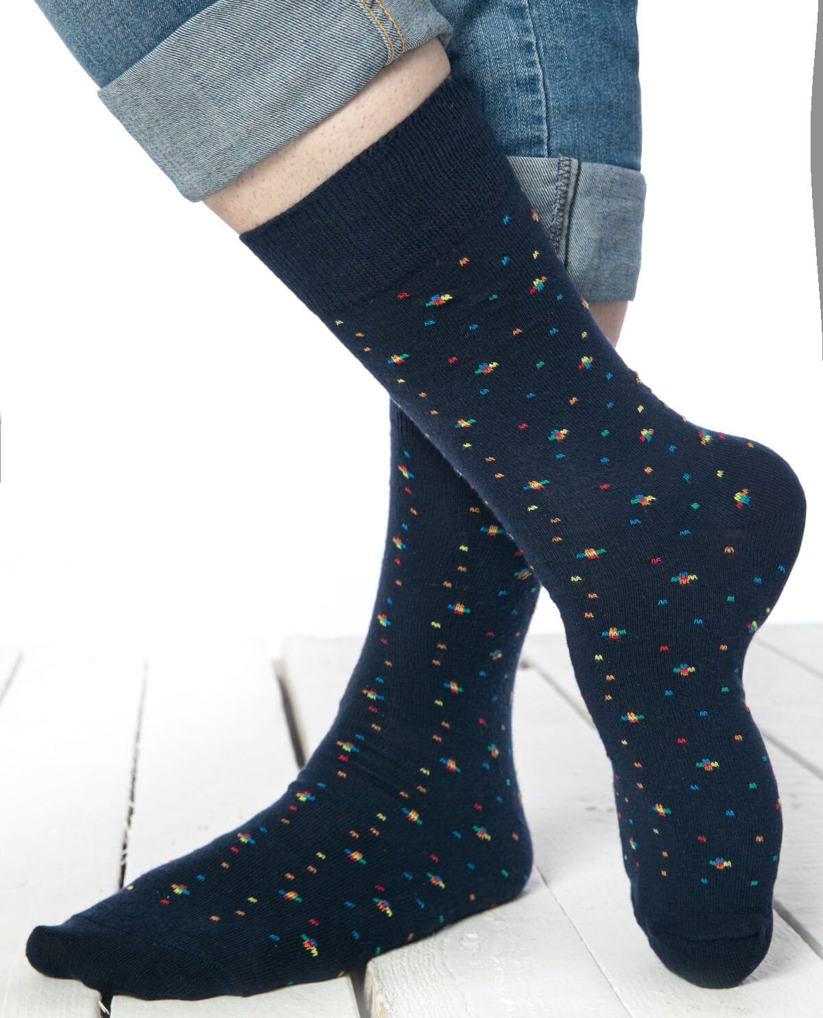 Renkli Nokta Desenli Erkek Soket Çorap