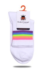 Renkli Çizgi Desen Beyaz Soket Çorap RENKLİ - 35/38