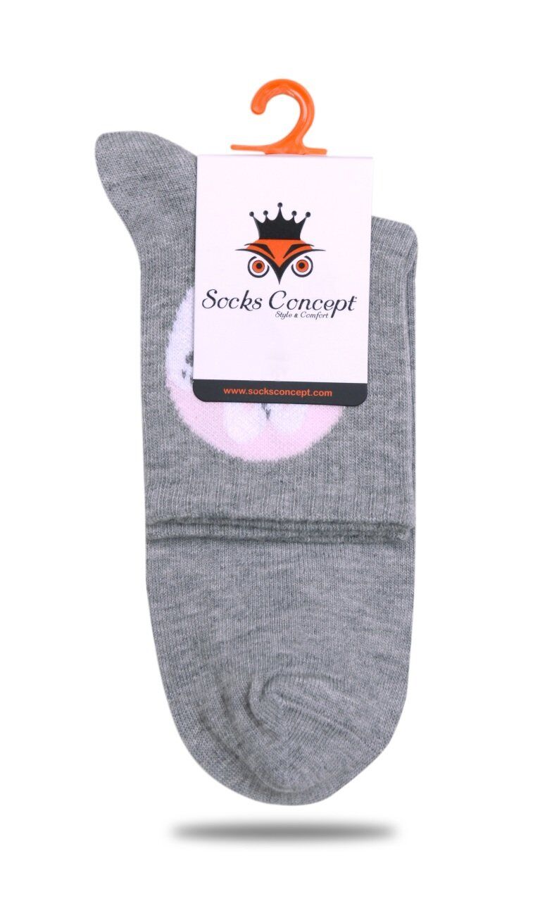 Sevimli Tavşan Desen Gri Renk Soket Çorap 35/38 - RENKLİ
