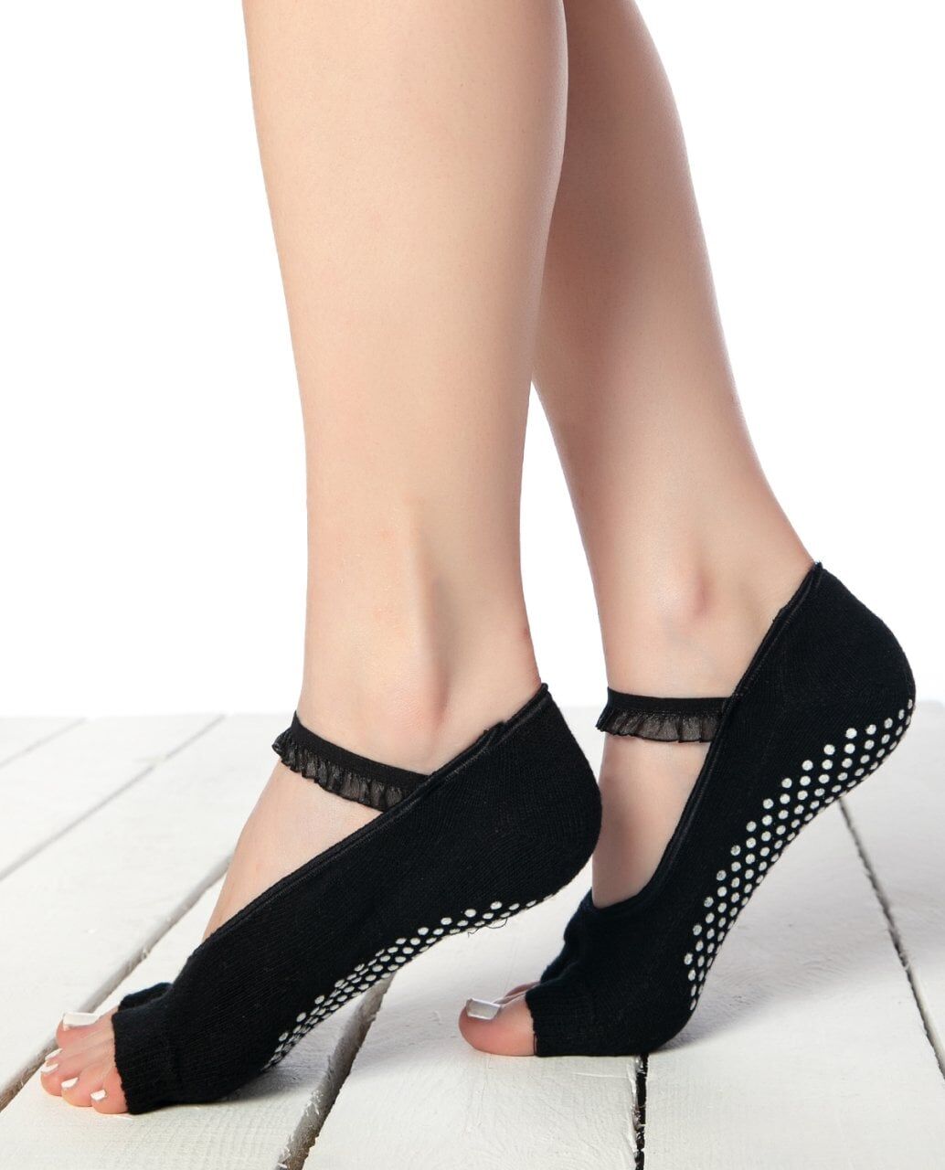 Tül Kurdela Aksesuarlı Kaydırmaz Parmak Babet Çorap SİYAH - 36/40