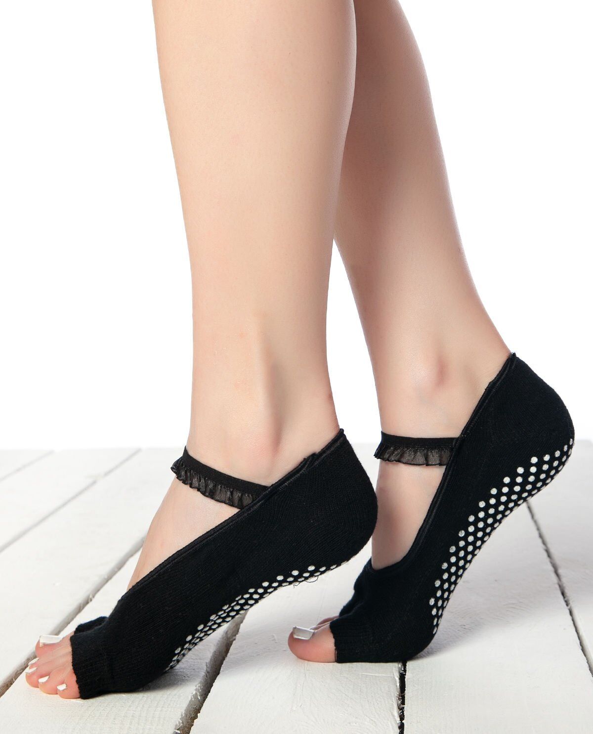 Tül Kurdela Aksesuarlı Kaydırmaz Parmak Babet Çorap SİYAH - 36/40