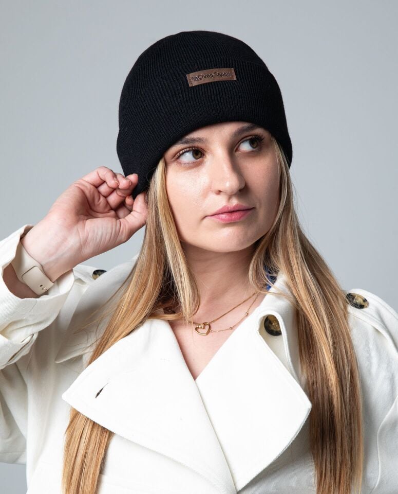 Triko Kıvrık Kadın Bere Siyah Renk