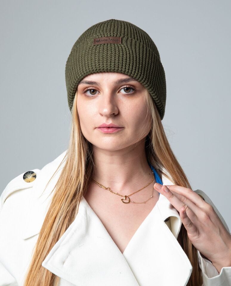 Haki Renk Kadın Bere Fermuar Model