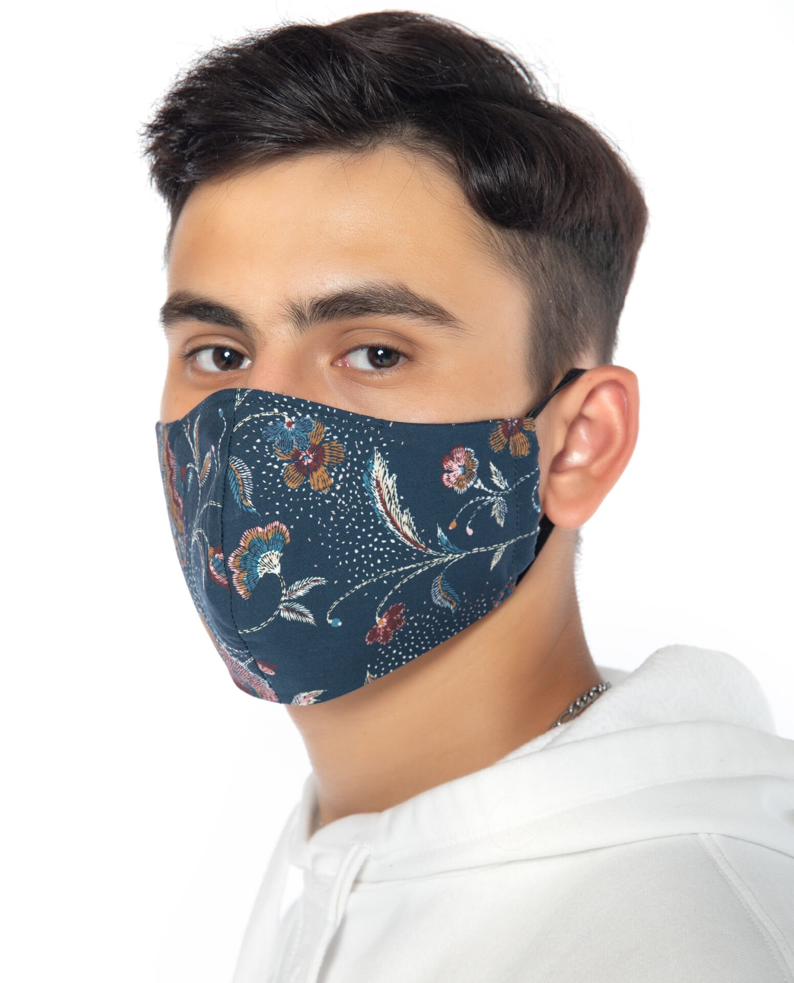 Poplin Kumaş Çiçek Desen Unisex Yüz Maskesi