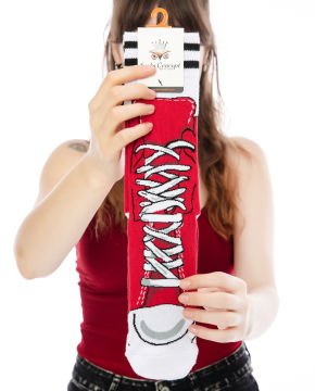Kırmızı Converse Desen Soket Çorap