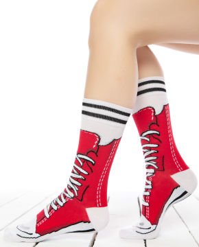 Kırmızı Converse Desen Soket Çorap